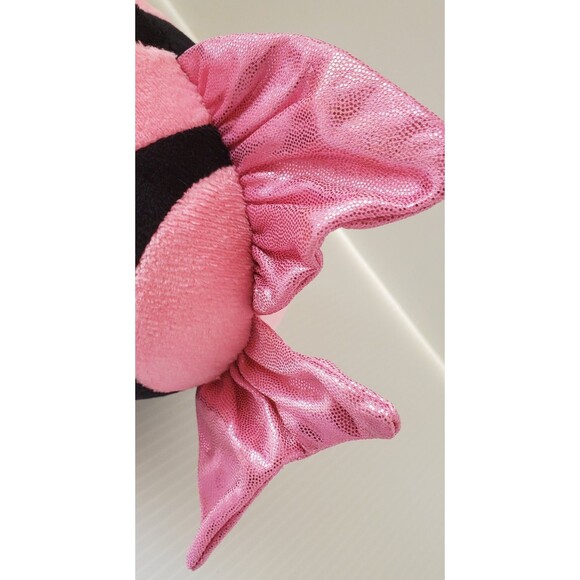 TY Beanie Ballz Gilly the Pink & Black Fish 8" Stuffed Toy Plush Striped 2013 - Picture 8 of 9